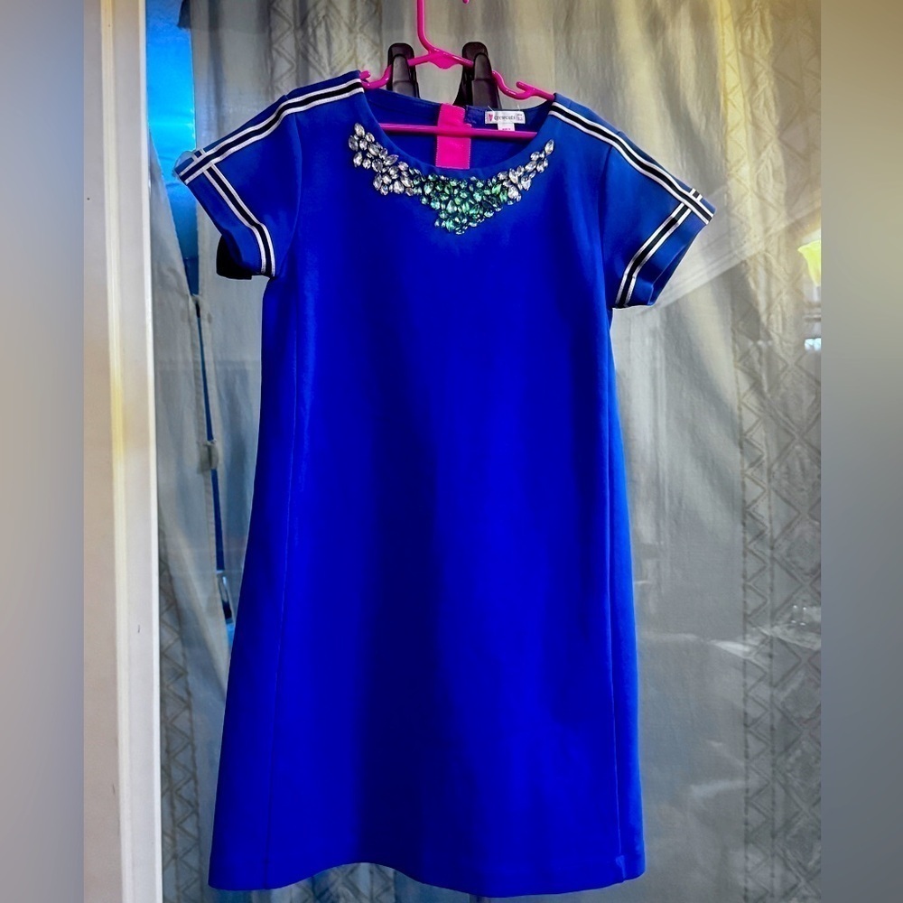 CREWCUTS jeweled neck exposed zip cobalt dress 12 rhinestone gem embellished L